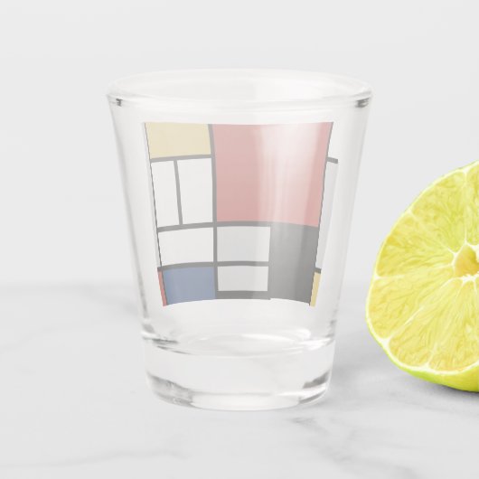 Mondriaan schilderend rood vlak Geel zwart Geel Bl Shot Glas (Achterkant)