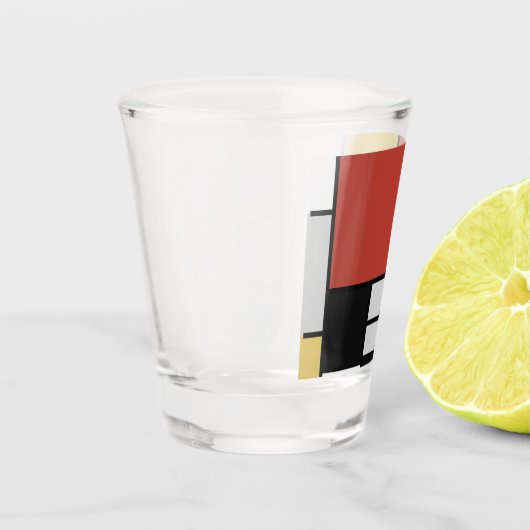 Mondriaan schilderend rood vlak Geel zwart Geel Bl Shot Glas (Links)