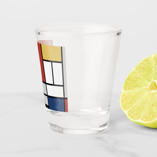 Mondriaan schilderend rood vlak Geel zwart Geel Bl Shot Glas (Rechts)