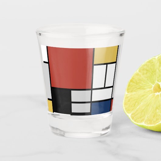 Mondriaan schilderend rood vlak Geel zwart Geel Bl Shot Glas (Voorkant)