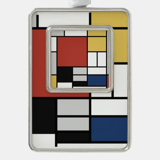 Mondriaan schilderend rood vlak Geel zwart Geel Bl Verzilverd Omlijst Ornament (Voorkant)