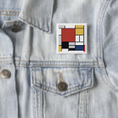Mondriaan schilderend rood vlak Geel zwart Geel Bl Vierkante Button 5,1 Cm (In situ)