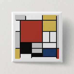 Mondriaan schilderend rood vlak Geel zwart Geel Bl Vierkante Button 5,1 Cm