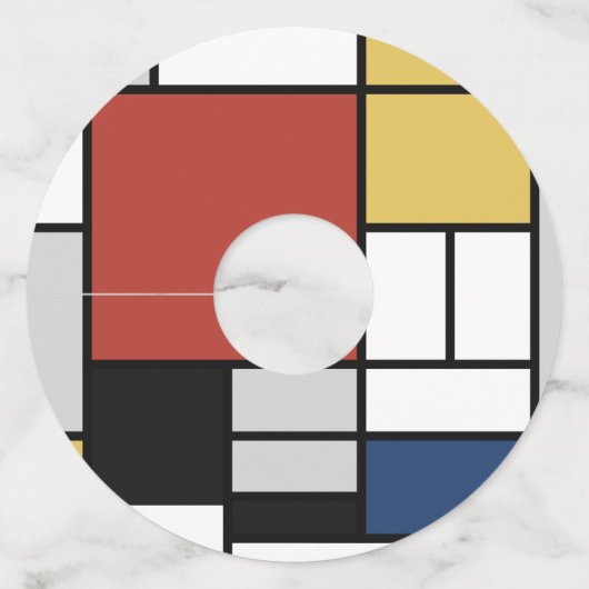 Mondriaan schilderend rood vlak Geel zwart Geel Bl Wijnglaslabel (Voorkant)