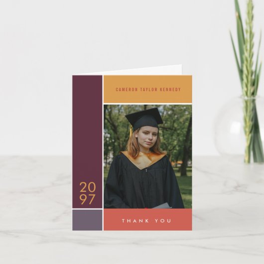 Mondriaan Simple Color Blocks Afstuderen Foto Bedankkaart (Voorkant)