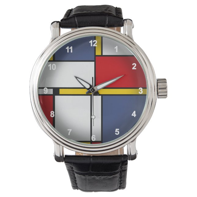 Mondriaan Stijl Modern Abstract Kunstontwerp Horloge (Voorkant)