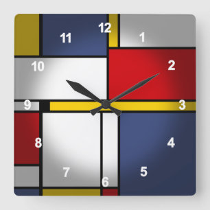 Mondriaan Stijl Modern Abstract Kunstontwerp Vierkante Klok