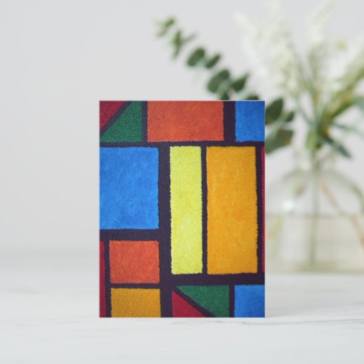 Mondriaan Stijl Oranje Groen Blauw Fuzzy Abstract Briefkaart