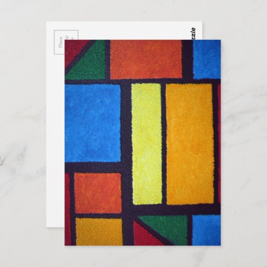 Mondriaan Stijl Oranje Groen Blauw Fuzzy Abstract Briefkaart (Voorkant / Achterkant)