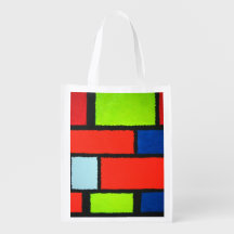 Mondriaan Stijl Oranje Groen Blauw Fuzzy Abstract