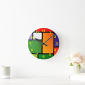 Mondriaan Stijl Oranje Groen Blauw Fuzzy Abstract Ronde Klok (Huis)