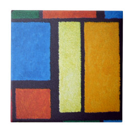 Mondriaan Stijl Oranje Groen Blauw Fuzzy Abstract Tegeltje