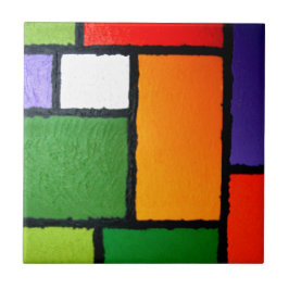 Mondriaan Stijl Oranje Groen Blauw Fuzzy Abstract Tegeltje