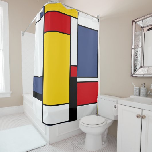 Mondriaan stijlontwerp — Showgordijn Douchegordijn (In situ)