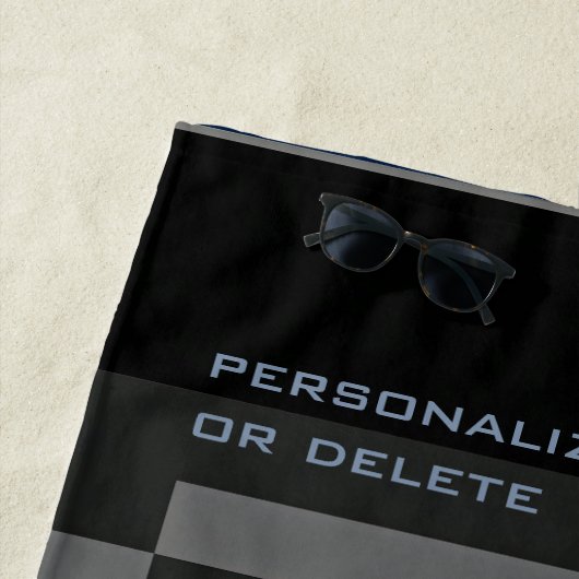 Mondriaan Style Abstract Modern Pattern Black Navy Strandlaken (In situ)