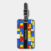 Mondriaan Style Red Blue Yellow Black Monogram Bagagelabel (Voorkant verticaal)