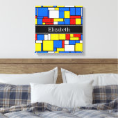 Mondriaan Style Red Blue Yellow Black Monogram Canvas Afdruk (Insitu (Slaapkamer))