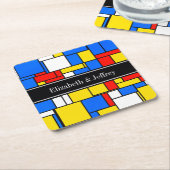 Mondriaan Style Red Blue Yellow Black Monogram Kartonnen Onderzetters (Schuin)