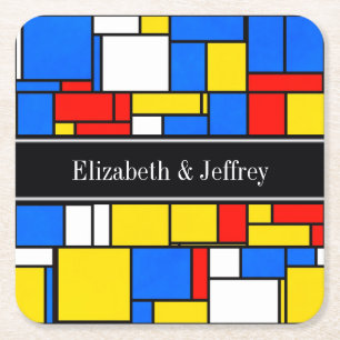 Mondriaan Style Red Blue Yellow Black Monogram Kartonnen Onderzetters