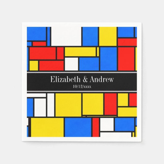 Mondriaan Style Red Blue Yellow Black Monogram Servet (Voorkant)