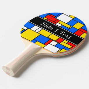 Mondriaan Style Red Blue Yellow Black Monogram Tafeltennisbatje
