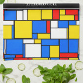 Mondriaan Style Red Blue Yellow Black Monogram Theedoek (Gevouwen)