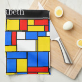 Mondriaan Style Red Blue Yellow Black Monogram Theedoek (Quarter Fold)