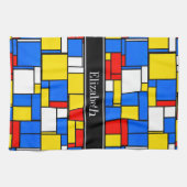 Mondriaan Style Red Blue Yellow Black Monogram Theedoek (Horizontaal)