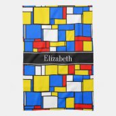 Mondriaan Style Red Blue Yellow Black Monogram Theedoek (Verticaal)