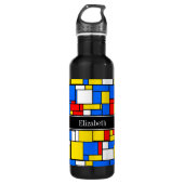 Mondriaan Style Red Blue Yellow Black Monogram Waterfles (Voorkant)