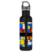 Mondriaan Style Red Blue Yellow Black Monogram Waterfles (Achterkant)