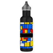 Mondriaan Style Red Blue Yellow Black Monogram Waterfles (Rechts)