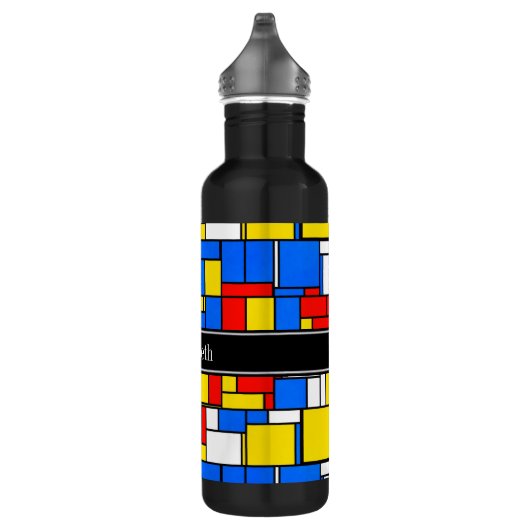 Mondriaan Style Red Blue Yellow Black Monogram Waterfles (Rechts)