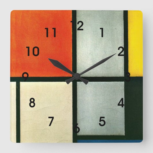 Mondriaan - Tableau 3 met Oranje-rood, geel... Vierkante Klok (Voorkant)
