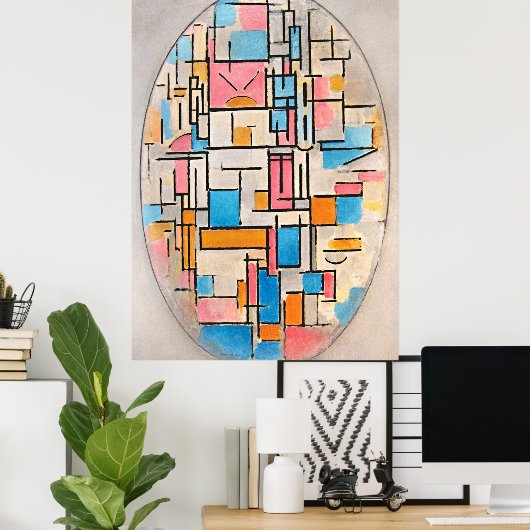 Mondriaan's Compositie in Ovaal met Kleurvlakken 1 Poster (Thuiskantoor)