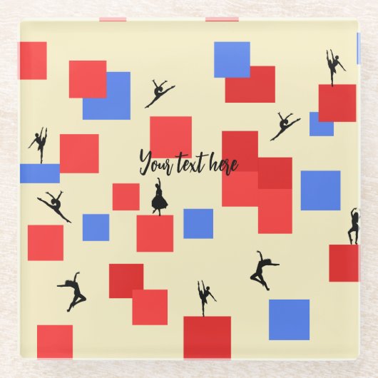 Mondriaan's dansende kubussen Blue Red Light Backg Glazen Onderzetter (Voorkant)