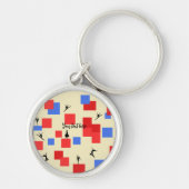 Mondriaan's dansende kubussen Blue Red Light Backg Sleutelhanger (Voorkant)