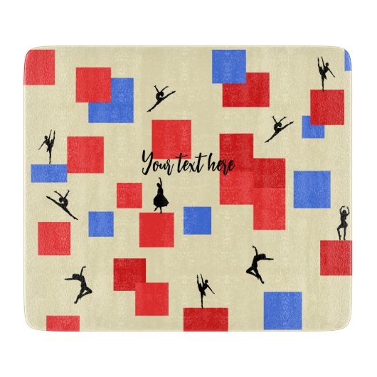 Mondriaan's dansende kubussen Blue Red Light Backg Snijplank (Voorkant)