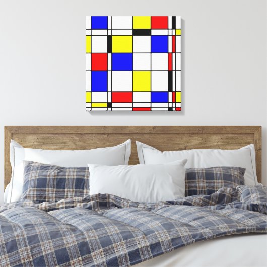 Mondriaanse kunststijl canvas afdruk (Insitu (Slaapkamer))