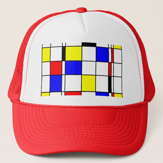 Mondriaanse kunststijl trucker pet (Voorkant)