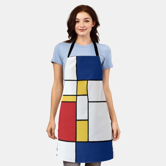 Mondriaanse minimalistische Abstracte kunstkleuren Schort (Gedragen)