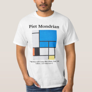 Mondriaanse samenstelling met groot blauw vliegtui t-shirt