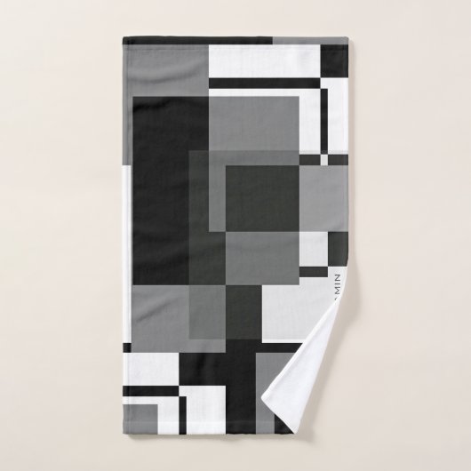 Mondriaanse stijl Abstract Matig Patroon Zwart wit Bad Handdoek (Handdoek)