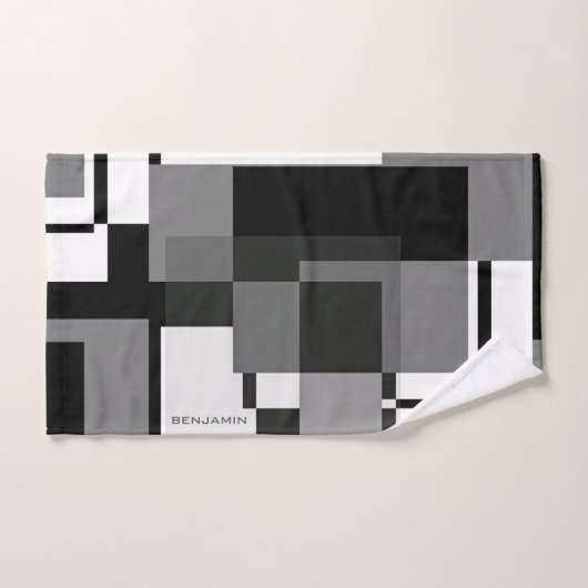Mondriaanse stijl Abstract Matig Patroon Zwart wit Bad Handdoek (Handdoek)