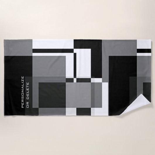 Mondriaanse stijl Abstract Matig Patroon Zwart wit Strandlaken (Voorkant)