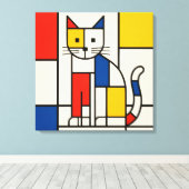 Mondriaanse stijl geometrische kat abstracte popar canvas afdruk (Insitu (Houten vloer))