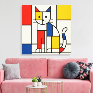 Mondriaanse stijl geometrische kat abstracte popar canvas afdruk