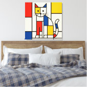 Mondriaanse stijl geometrische kat abstracte popar canvas afdruk (Insitu (Slaapkamer))