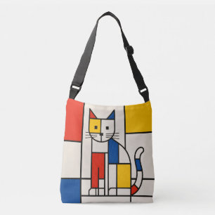 Mondriaanse stijl geometrische kat abstracte popar crossbody tas