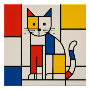 Mondriaanse stijl geometrische kat abstracte popar perfect poster